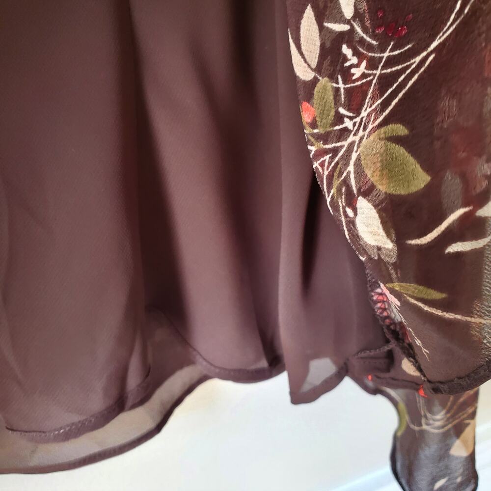 Women 90s Y2K Brown Floral Silk Blouse Top M Phoebe Buffay Fairy Goblin Nature - Picture 6 of 14